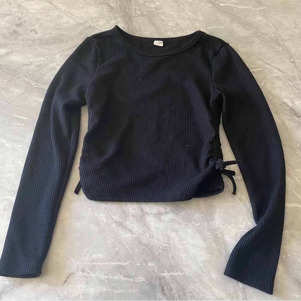 SHEIN Navy Long Sleeve Top with Side Tie